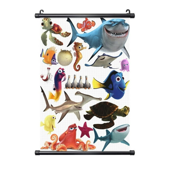 Finding Nemo Hanging Poster, Black Plastic Shaft Wall Hanging Posters Scroll Hanger, Canvas Artwork Wall Art Painting Decor for Living Room Bedroom Office 16"X24"