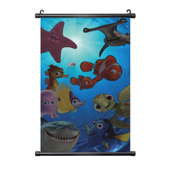 Finding Nemo Hanging Poster, Black Plastic Shaft Wall Hanging Posters Scroll Hanger, Canvas Artwork Wall Art Painting Decor for Living Room Bedroom Office 20"X30"