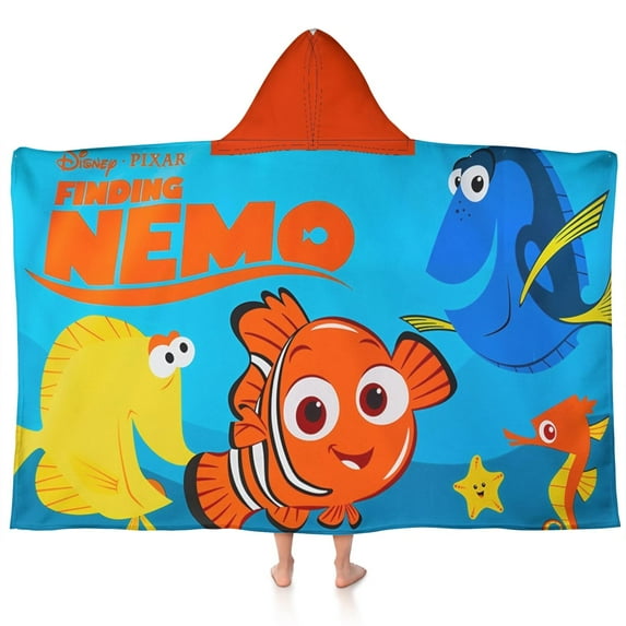 Finding Nemo Hooded Towel 100% Cotton Kids Dress Up Poncho Beach Bath Towel Swimming Wrap Blue
