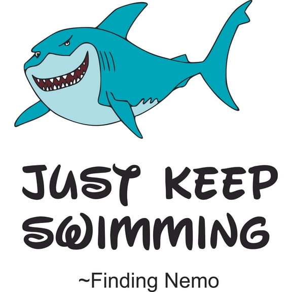 Finding Nemo Shark Just Keep Swimming Customized Wall Decal - Custom Vinyl Wall Art - Personalized Name - Baby Girls Boys Kids Bedroom Wall Decal Room Decor Wall Stickers Decoration Size (20x40 inch)