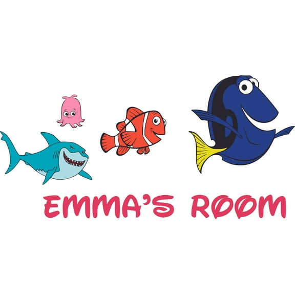 Finding Nemo Show Characters Fish Customized Wall Decal - Custom Vinyl Wall Art - Personalized Name - Baby Girls Boys Kids Bedroom Wall Decal Room Decor Wall Stickers Decoration Size (12x20 inch)
