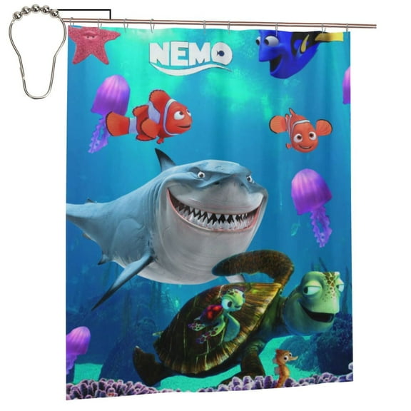 Finding Nemo Shower Curtain, Lovely Cartoon Shower Curtains Set for Kids Boys Girls College Dorm Bathroom, Waterproof Restroom Bathtub Decor Accessories with 12 Hooks 60"X72" Iron
