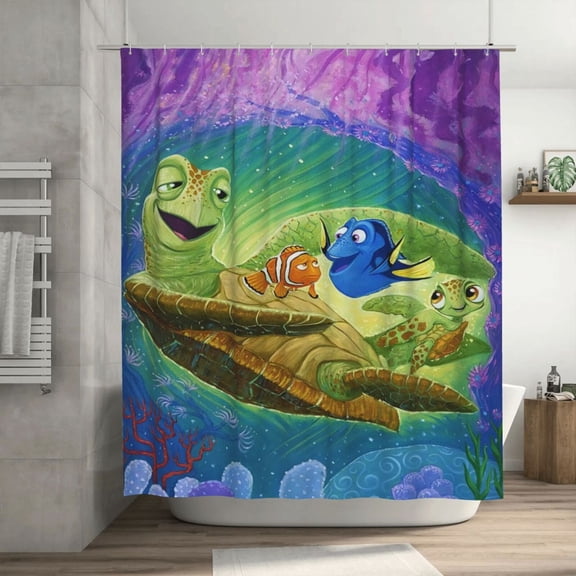 Finding Nemo Shower Curtain, Lovely Cartoon Shower Curtains Set for Kids Boys Girls College Dorm Bathroom, Waterproof Restroom Bathtub Decor Accessories with 12 Hooks 72X72 Inch Plastic