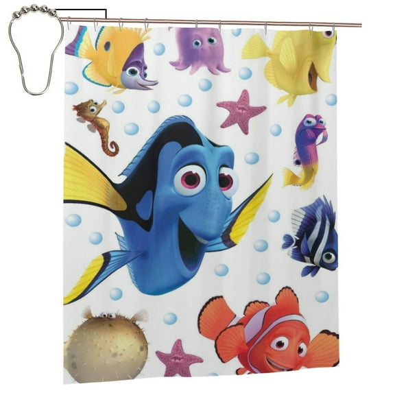 Finding Nemo Shower Curtain, Lovely Cartoon Shower Curtains Set for Kids Boys Girls College Dorm Bathroom, Waterproof Restroom Bathtub Decor Accessories with 12 Hooks 60"X72" Iron