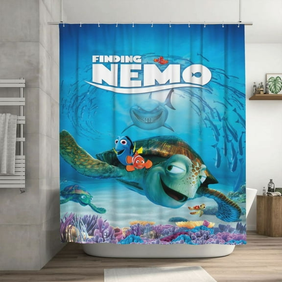 Finding Nemo Shower Curtain, Lovely Cartoon Shower Curtains Set for Kids Boys Girls College Dorm Bathroom, Waterproof Restroom Bathtub Decor Accessories with 12 Hooks 72X72 Inch Plastic