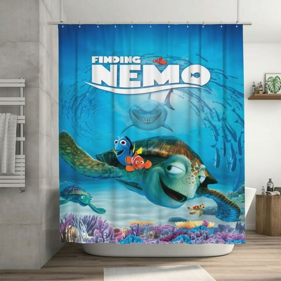 Finding Nemo Shower Curtain, Lovely Cartoon Shower Curtains Set for Kids Boys Girls College Dorm Bathroom, Waterproof Restroom Bathtub Decor Accessories with 12 Hooks 72X72 Inch Iron