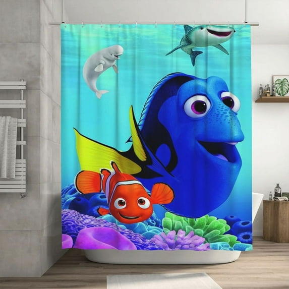 Finding Nemo Shower Curtain, Lovely Cartoon Shower Curtains Set for Kids Boys Girls College Dorm Bathroom, Waterproof Restroom Bathtub Decor Accessories with 12 Hooks 72X72 Inch Plastic