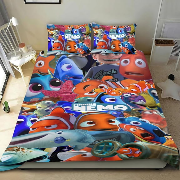 Finding Nemo cotton sheet set, three pieces, soft on skin, distinctive design, durable stitching, great gifts for family, friends, fans, 68x86 in (173*218 cm).