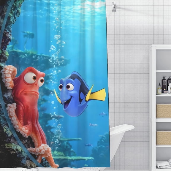 Finding Nemo shower curtain features a striking image, is waterproof for practicality, and installs easily, adding a touch of character to your bathroom. Size: 59" x 71" (150 x 180 cm).