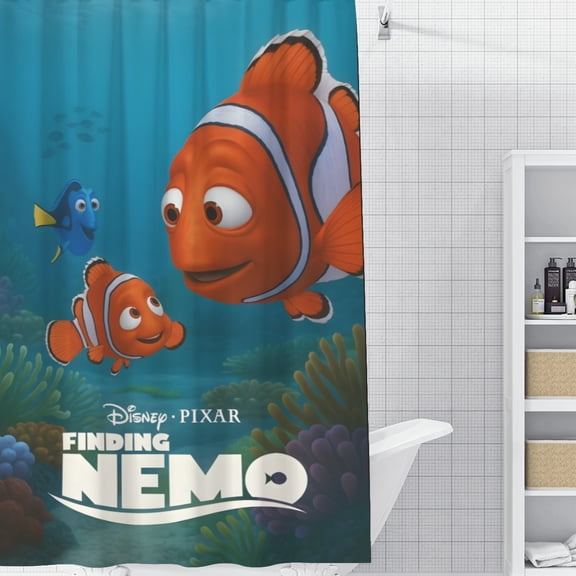 Finding Nemo shower curtain offers a timeless design, waterproof fabric, and hassle-free installation, enhancing your bathroom's aesthetic. Measures 59" x 71" (150 x 180 cm).