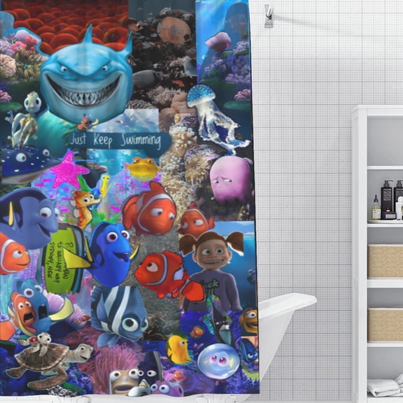Finding Nemo shower curtain has a striking design, is waterproof, and installs with ease, bringing a lively atmosphere to your bathroom. Size: 59" x 71" (150 x 180 cm).