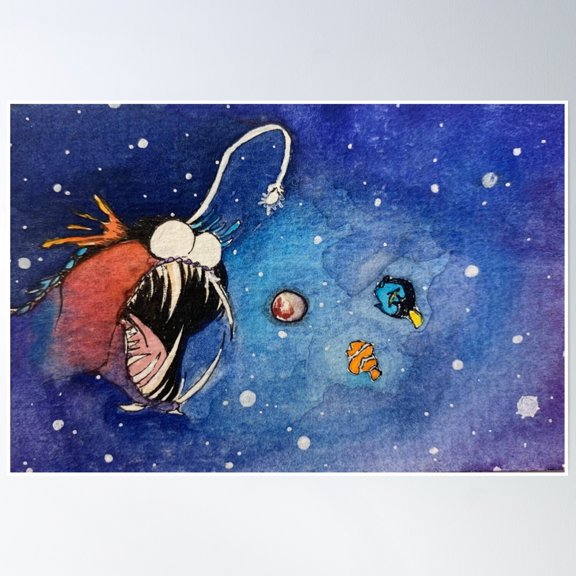 Finding Pluto (Pluto And The Angler Fish) Poster Wall Art, Modern Wall Decor, 24x36 UNFRAMED