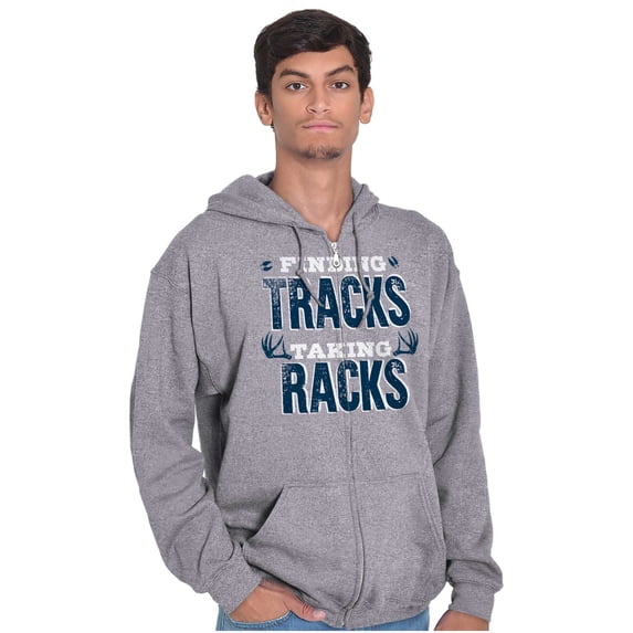 Finding Tracks Taking Racks Hunting Unisex Fleece Graphic Zip Up Hoodie Brisco Brands 3X