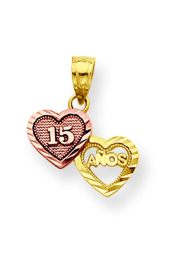 10K Yellow Gold Two Tone Small Sweet Anos 15 Charm Pendant Jewelry