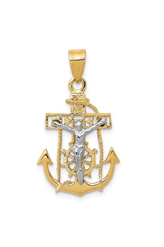 14K Two Tone Gold Mariners Cross Pendant Charm