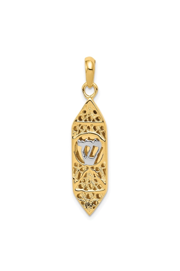 14K Two Tone Gold Mezuzah Shin Charm Pendant Jewelry