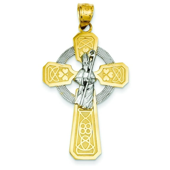 FindingKing 14K Two Tone Gold St. Patrick Celtic Cross Pendant
