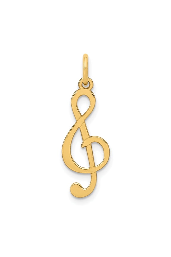 14K Yellow Gold 3D Clef Note Charm Music Pendant