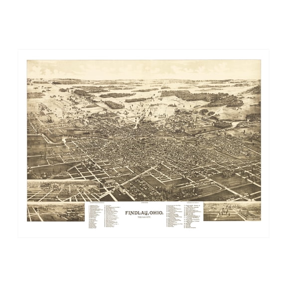 Findlay Art, 1889 Vintage Map of Findlay Ohio, OH History Wall Decor Gift, Old Findlay Map - 36" x 24" Unframed Print