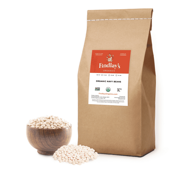 Findlay's Organics Navy Beans // Michigan Grown, USDA Organic Certified, Non-GMO, 25 Lbs.