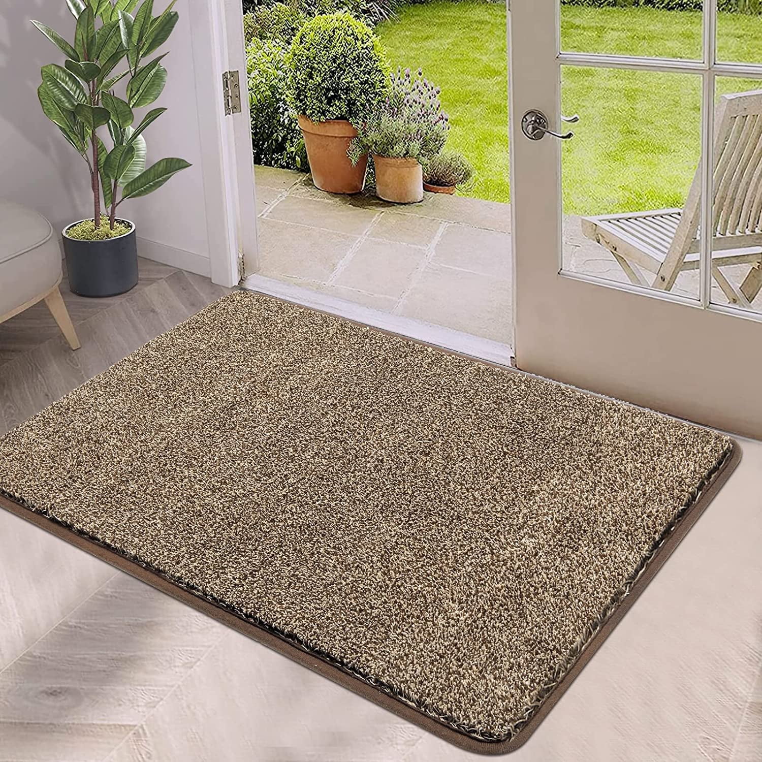 Findosom 18"x28" Front Door Mat Welcome Mats for Entryway,All-Weather Heavy Duty Resist Dirt Doormat, Absorbent Low Profile Porch Patio Entrance Mat, Washable Non Slip Outside Mat,Khaki