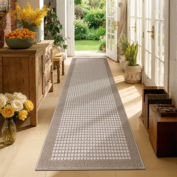 Findosom 2'x8' Hallway Runner Rug Non Slip Entryway Mat with Rubber Backing,Heavy-duty Durable Entryway Floor Mat Machine Washable Doormat,Laundry Runner Rug for Garage Kitchen,Beige