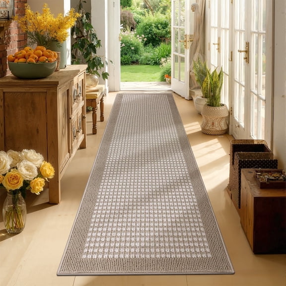 Findosom 2'x8' Hallway Runner Rug Non Slip Entryway Mat with Rubber Backing,Heavy-duty Durable Entryway Floor Mat Machine Washable Doormat,Laundry Runner Rug for Garage Kitchen,Beige
