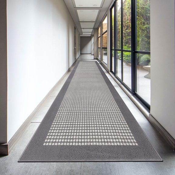 Findosom 2.6'x12' Hallway Runner Rug Non Slip Entryway Mat with Rubber Backing,Heavy-duty Durable Entryway Floor Mat Machine Washable Doormat,Laundry Runner Rug for Garage Kitchen,Gray