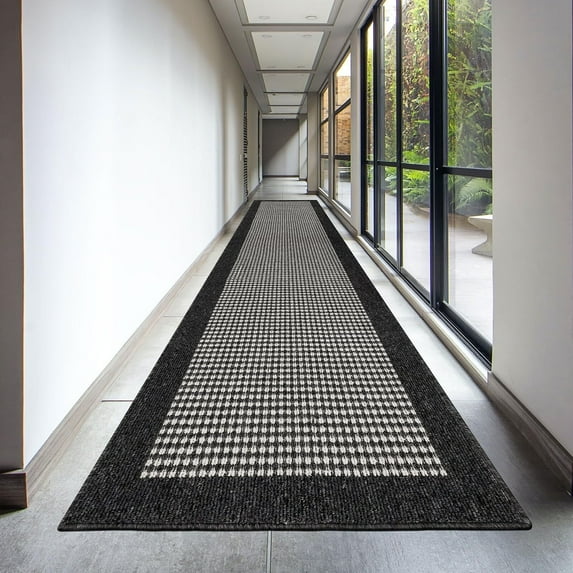 Findosom 2.6'x12' Hallway Runner Rug Non Slip Entryway Mat with Rubber Backing,Heavy-duty Durable Entryway Floor Mat Machine Washable Doormat,Laundry Runner Rug for Garage Kitchen,Black