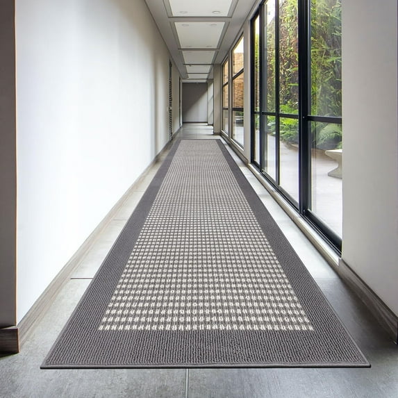 Findosom 2.6'x12' Hallway Runner Rug Non Slip Entryway Mat with Rubber Backing,Heavy-duty Durable Entryway Floor Mat Machine Washable Doormat,Laundry Runner Rug for Garage Kitchen,Gray