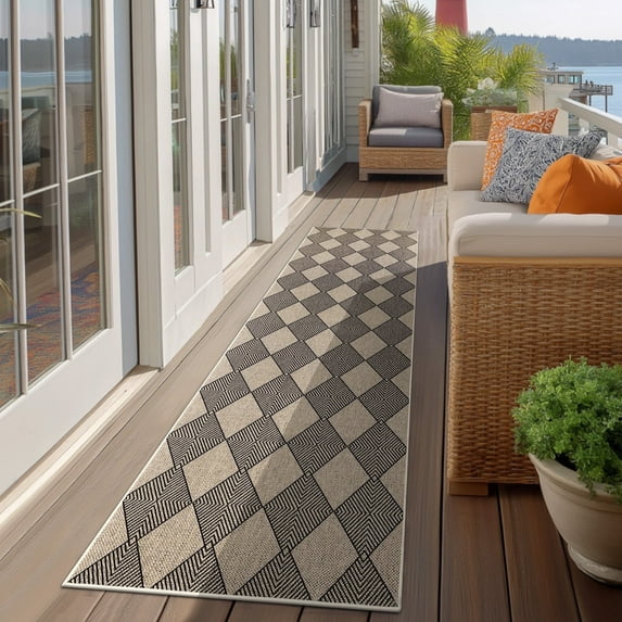 Findosom 2.6'x8' Jute Washable Runner Rug Non Slip Natural Woven Texture Floor Carpet Farmhouse Rug for Living Room,Bedroom,Kitchen,Entryway,Outdoor,Patio Rug,Stain Resistant Rustic Rugs,Black