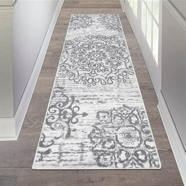 Findosom 2' x 6' Gray Boho Runner Rug 0.6" Thickness Non Slip Washable Runner Rug for Hallway Kitchen Rugs Laundry Room Rug Floor Carpet Runners for Entryway Hallway Kitchen Bedroom