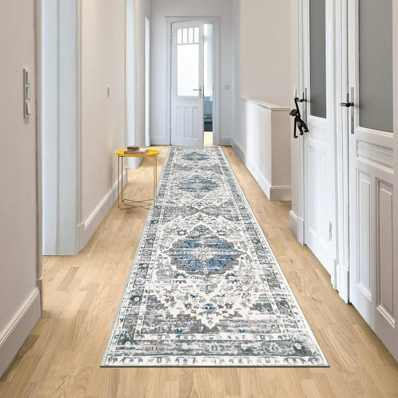 Findosom 2' x 8' Gray Boho Runner Rug 0.6" Thickness Non Slip Washable Runner Rug for Hallway Kitchen Rugs Laundry Room Rug Floor Carpet Runners for Entryway Hallway Kitchen Bedroom