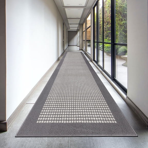 Findosom 2'x10' Hallway Runner Rug Non Slip Entryway Mat with Rubber Backing,Heavy-duty Durable Entryway Floor Mat Machine Washable Doormat,Laundry Runner Rug for Garage Kitchen,Gray