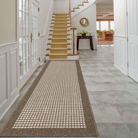 Findosom 2'x10' Hallway Runner Rug Non Slip Entryway Mat with Rubber Backing,Heavy-duty Durable Entryway Floor Mat Machine Washable Doormat,Laundry Runner Rug for Garage Kitchen,Brown