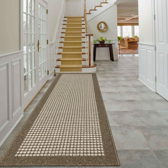 Findosom 2'x10' Hallway Runner Rug Non Slip Entryway Mat with Rubber Backing,Heavy-duty Durable Entryway Floor Mat Machine Washable Doormat,Laundry Runner Rug for Garage Kitchen,Brown