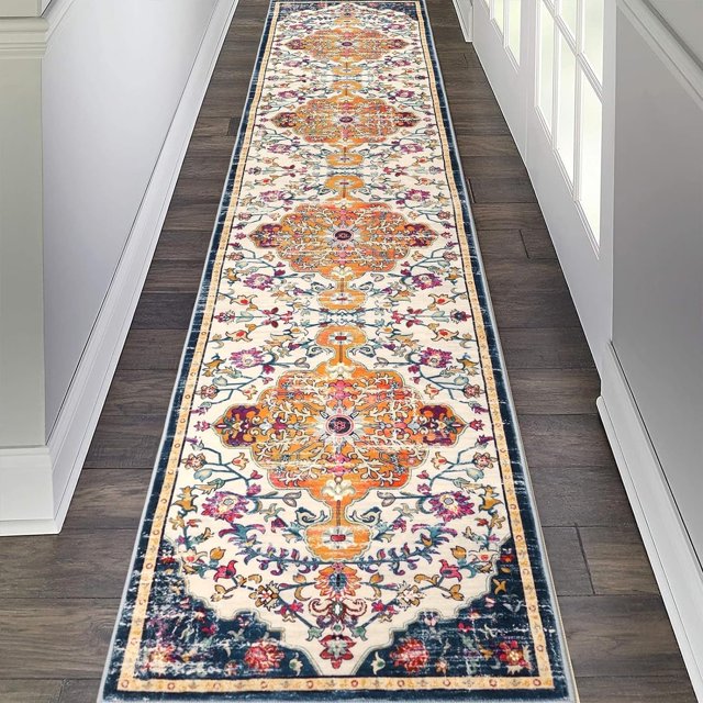 Findosom 2'x10' Vintage Runner Rug 0.4" Distressed Hallway Rug Non Slip Laundry Runner Rug Decor Rug Washable Runner Rug Kitchen Floor Mat Entryway Rug Runner for Laundry Kitchen Dark, Orange