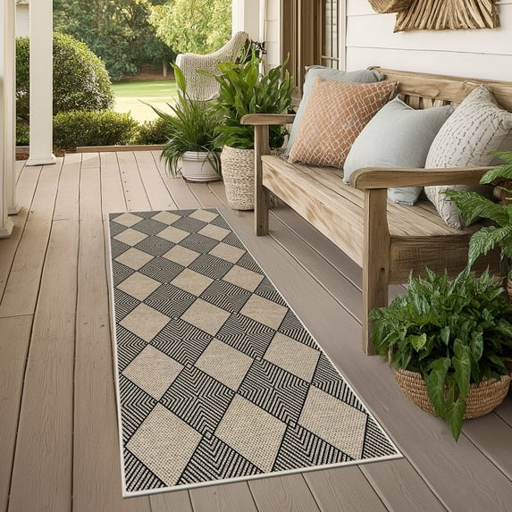 Findosom 2'x5' Jute Washable Runner Rug Non Slip Natural Woven Texture Floor Carpet Farmhouse Rug for Living Room,Bedroom,Kitchen,Entryway,Outdoor,Patio Rug,Stain Resistant Rustic Rugs,Black