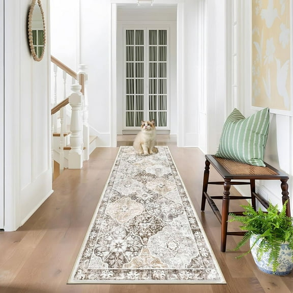 Findosom 2'x6' Boho Runner Rug Kitchen Runner Rug Entryway Area Rug, Washable Non-Shedding Washable Fluffy Runner Rugs, Non Slip Floor Mat for Hallway Bedroom Foyer Living Room Sofa Porch Beige