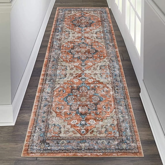 Findosom 5'x7' Area Rug for Living Room,Boho Runner Rug Non Slip Hallway Rug Runner Distressed Medallion Boho Area Rug Runner for Entrance Washable Carpet Floor Ma
