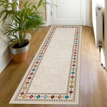 Findosom 2'x6' Boho Runner Rugs Washable Non Slip Non Slip Rug Runners for Hallways Entryway Distressed Floor Carpet Runner,Contemporary Indoor Runner Area Rug for Foyer Laundry Room Kitchen Beige