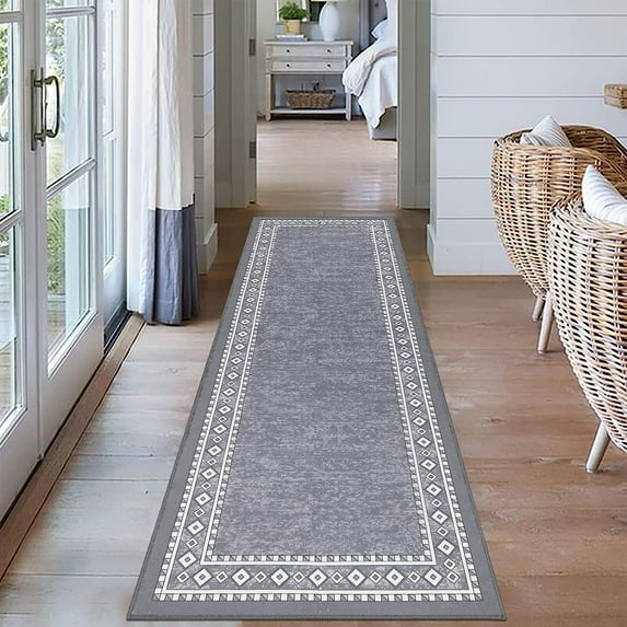 Findosom 2'x6' Boho Runner Rugs Washable Non Slip Non Slip Rug Runners for Hallways Entryway Distressed Floor Carpet Runner,Contemporary Indoor Runner Area Rug for Foyer Laundry Room Kitchen Gray