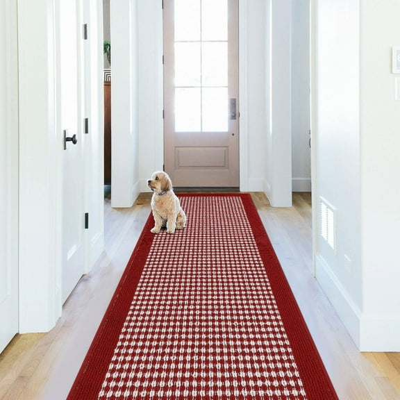 Findosom 2'x6' Christmas Hallway Runner Rug Non Slip Entryway Mat with Rubber Backing,Heavy-duty Durable Entryway Floor Mat Machine Washable Doormat,Laundry Runner Rug for Garage Kitchen,Red