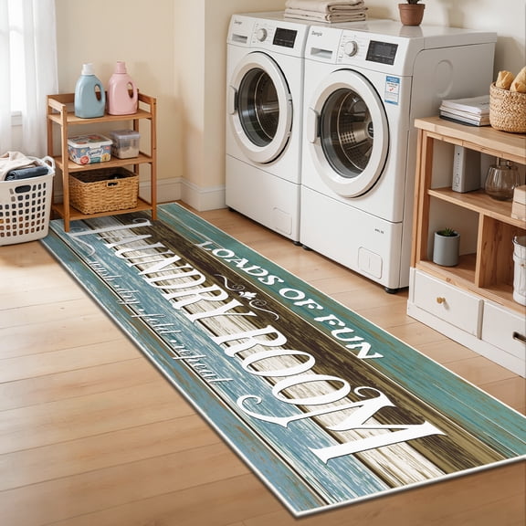 Findosom 24“x72” Farmhouse Laundry Rug Floor Mat,Non Slip Laundry Room Runner Rug with Rubber Backing Washable Indoor Floor Area Rug for Kitchen Laundry Bathroom Hallway Entryway,Blue