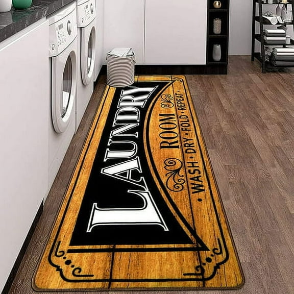 Findosom 2'x6' Farmhouse Laundry Rug Floor Mat,Non Slip Laundry Room Runner Rug with Rubber Backing Washable Indoor Floor Area Rug for Kitchen Laundry Bathroom Hallway Entryway, Brown