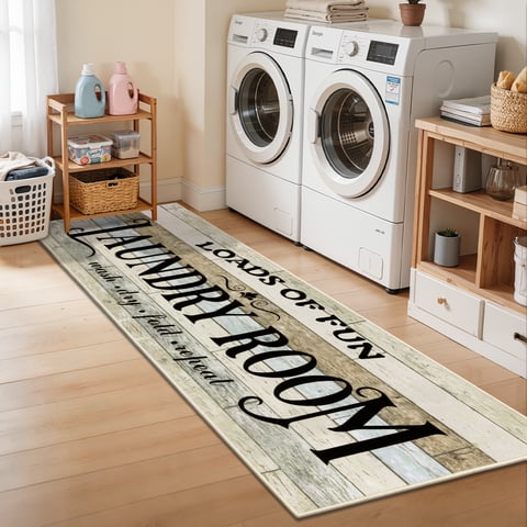 Findosom 24"x72" Farmhouse Laundry Rug Floor Mat,Non Slip Laundry Room Runner Rug with Rubber Backing Washable Indoor Floor Area Rug for Kitchen Laundry Bathroom Hallway Entryway,Brown