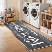 Findosom 24"x72" Farmhouse Laundry Rug Floor Mat,Non Slip Laundry Room Runner Rug with Rubber Backing Washable Indoor Floor Area Rug for Kitchen Laundry Bathroom Hallway Entryway, Gray