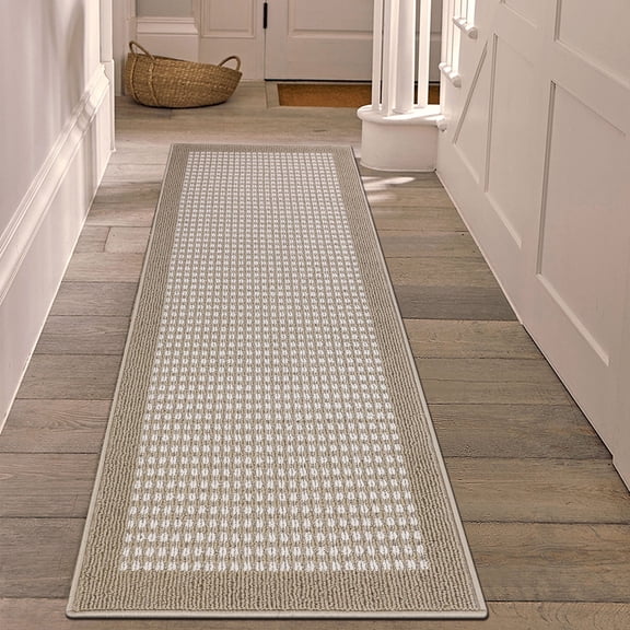 Findosom 2'x6' Hallway Runner Rug Non Slip Entryway Mat with Rubber Backing,Heavy-duty Durable Entryway Floor Mat Machine Washable Doormat,Laundry Runner Rug for Garage Kitchen,Beige