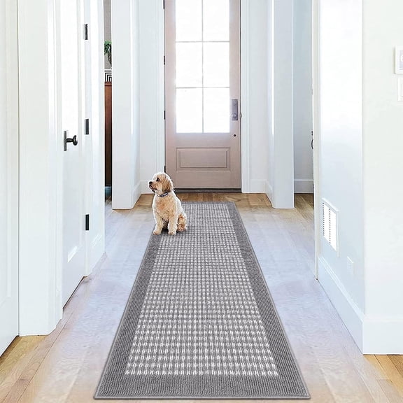 Findosom 2'x6' Hallway Runner Rug Non Slip Entryway Mat with Rubber Backing Machine Washable Laundry Runner Rug Long Indoor Doormat Entrance Floor Mat Runner for Garage Kitchen Laundry Gray