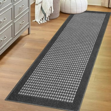 Findosom 2'x6' Hallway Runner Rug Non Slip Entryway Mat with Rubber Backing Machine Washable Laundry Runner Rug Long Indoor Doormat Entrance Floor Mat Runner for Garage Kitchen Laundry Black